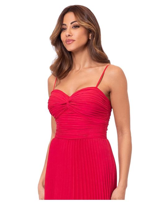 Xscape Red Ruched Pleated Gown