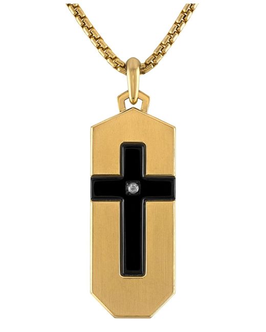 Bulova Metallic Gold-tone & Black Ip Stainless Steel Diamond-accent Cross 26" Pendant Necklace for men