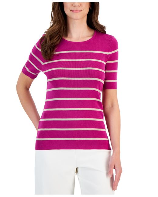 Tahari Pink Striped Knit Short-sleeve Top