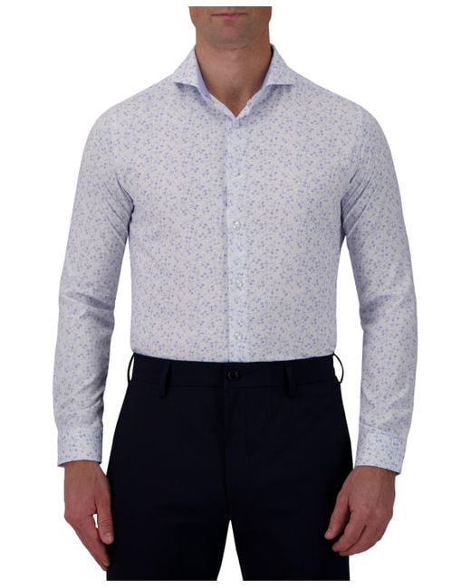 C-LAB NYC Blue Slim-fit Floral-print Dress Shirt for men