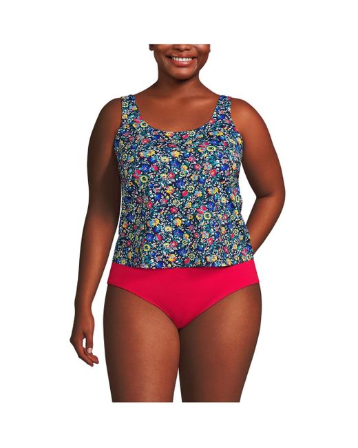 Lands' End Red Plus Size Chlorine Resistant One Piece Scoop Neck Fauxkini Swimsuit