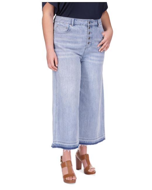 Michael Kors Blue Michael Plus Size Frayed-hem Cropped Flare-leg Jeans