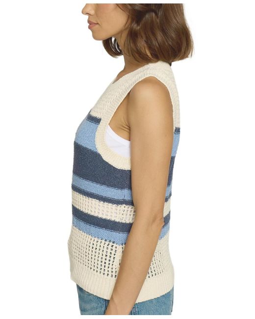 Central Park West Blue Textured Stripe Tank Top