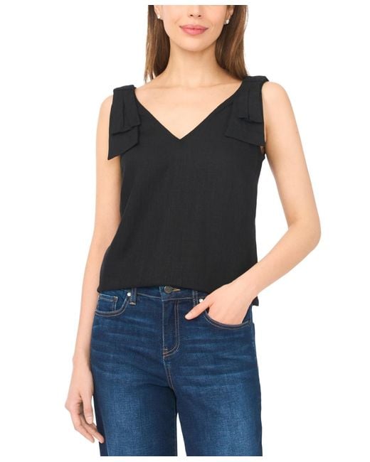 Cece Women's Black V-neck Bow-strap Tank Top