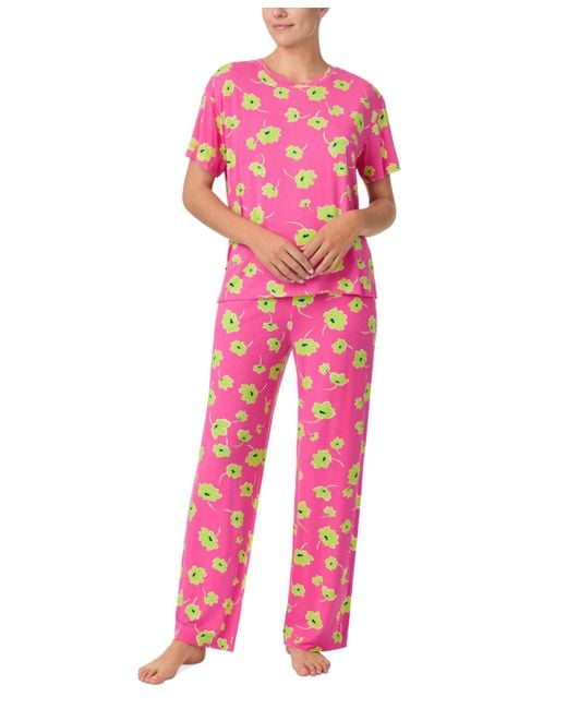 Sanctuary Pink 2-pc. Knit Jersey Short-sleeve Long Pajama Set