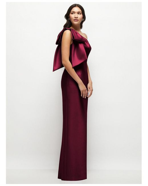 Alfred Sung Oversized Bow One-shoulder Satin Column Maxi Dress in Purple |  Lyst