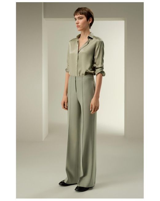 LILYSILK Green Silk-wool Twill Flare Pants