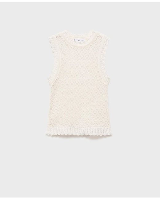 Mango White Openwork Knit Top