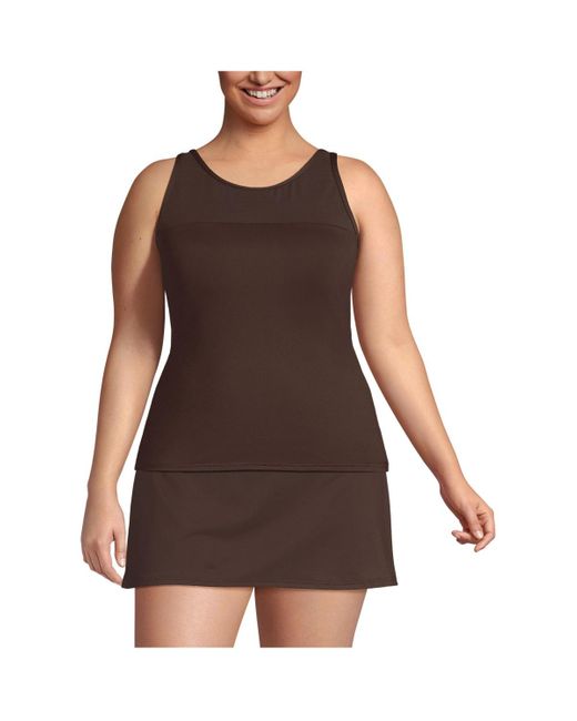 Lands' End Purple Plus Size Chlorine Resistant Smoothing Control Mesh High Neck Tankini Swimsuit Top