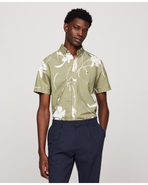 Tommy Hilfiger Green Short Sleeve Tropical Print Button-down Shirt for men