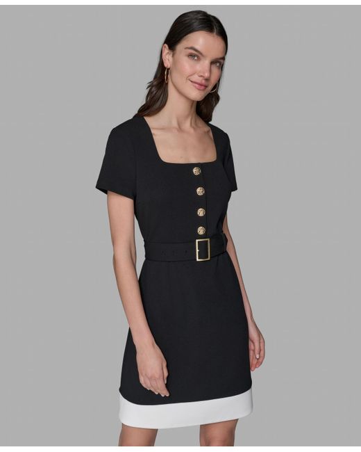 Karl Lagerfeld Black Square-neck A-line Dress