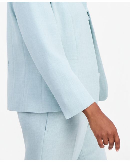 Kasper Blue Collarless Open-front Blazer