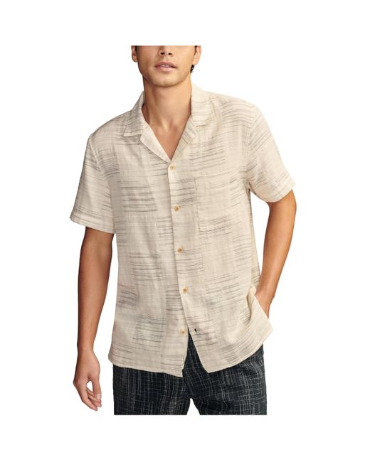 Lucky Brand Natural Double Weave Short Sleeve Camp Collar Shirt for men