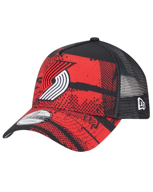 KTZ Black/red Portland Trail Blazers Tip Off A-frame Trucker 9forty Adjustable Hat for men
