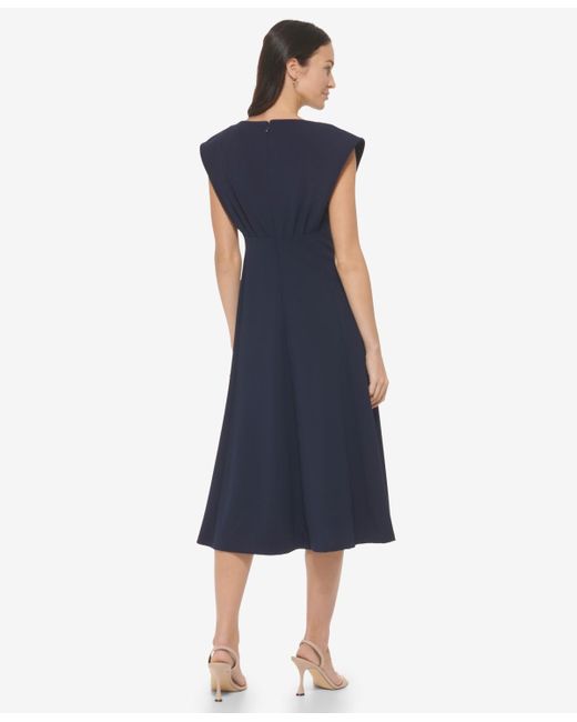 Calvin Klein Blue Boat-neck Cap-sleeve A-line Dress