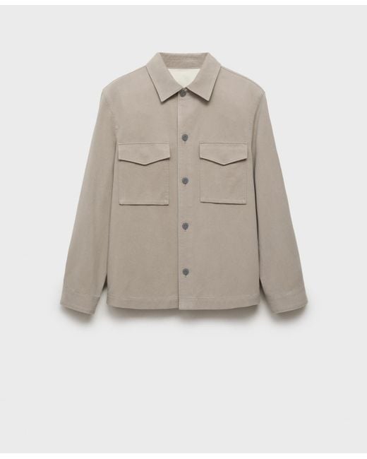 Mango White Pockets Lyocell Cotton Jacket for men