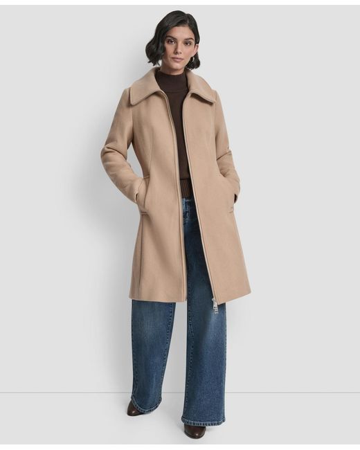 DKNY Natural Collared Neck Belted Coat