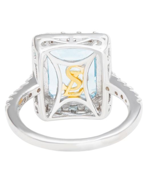 SUZY LEVIAN NEW YORK White Suzy Levian Sterling Silver Emerald Cut Topaz Halo Ring