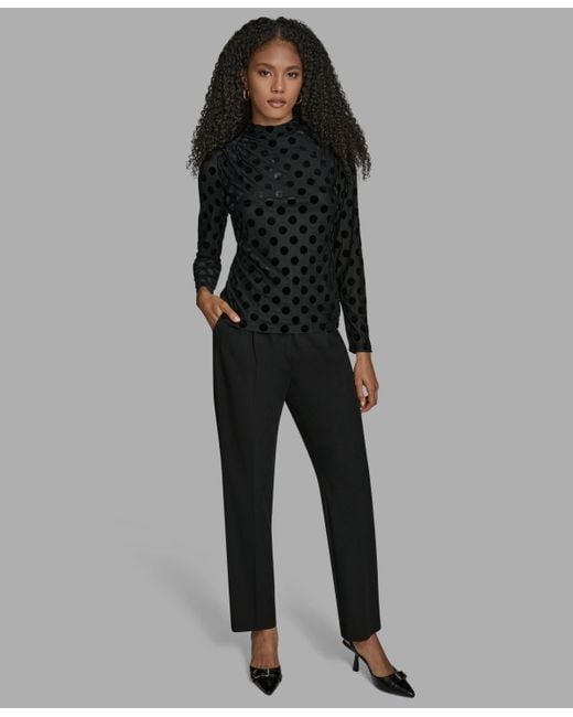 BCBGMAXAZRIA Black Polka Dot Print Long Sleeve Blouse