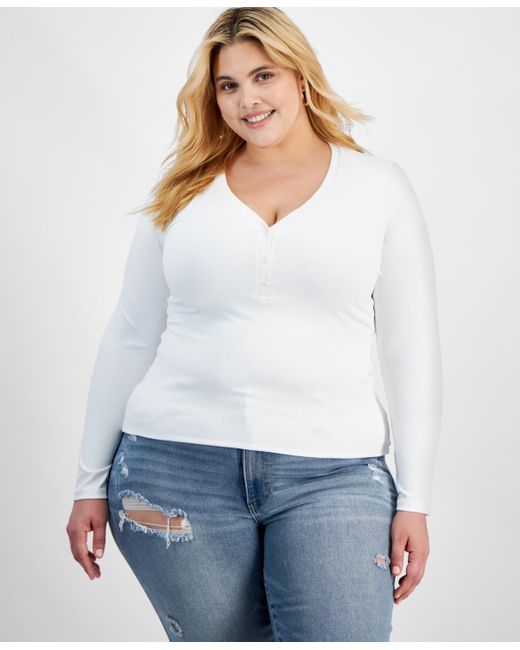 And Now This White Trendy Plus Size Long-sleeve Henley Top