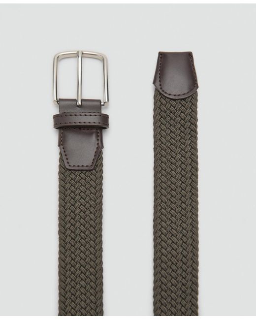 Mango White Braided Elastic Belt for men