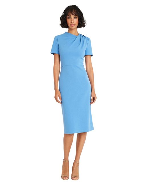 Maggy London Blue Shirred-shoulder Sheath Dress
