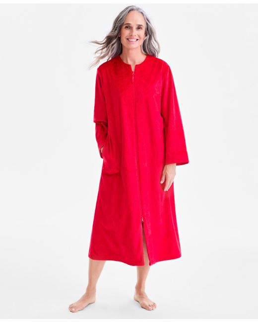 Charter Club Red Embossed Velour Zip-front Robe