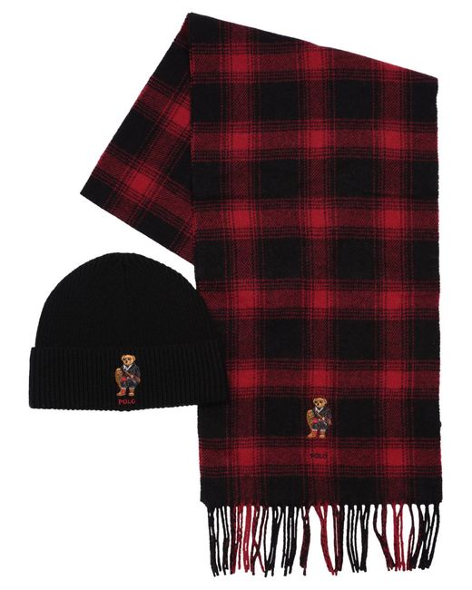 Polo Ralph Lauren Red Holiday Bear Beanie And Scarf for men