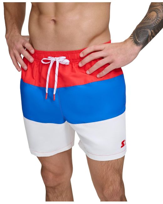 Starter Blue Modern Euro Colorblocked 5" Volley Shorts for men