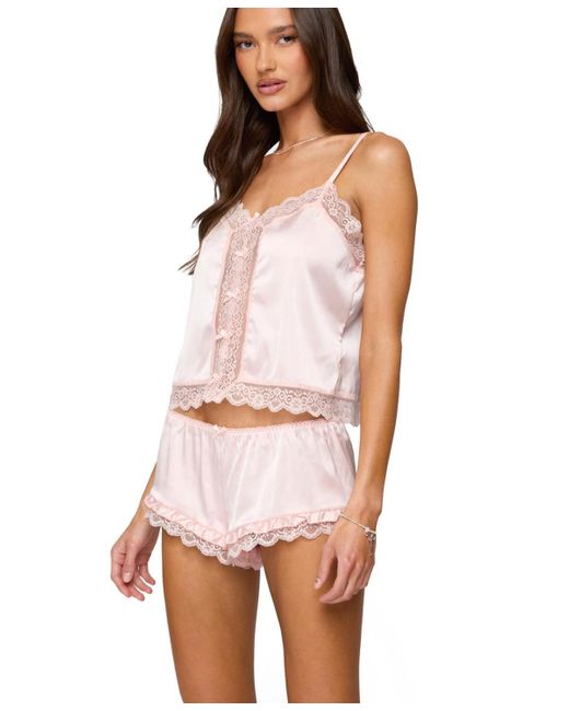 Edikted White Clair Lacey Satin Effect Tank Top