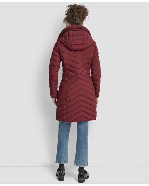 DKNY Red Bibbed Packable Puffer Coat