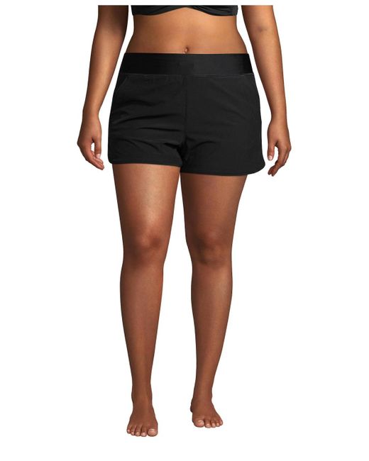 Lands' End Black Plus Size Sunshade Upf 50 3" Board Shorts