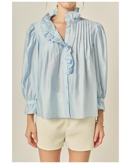 English Factory Women's Blue Ruffle Detailed Blouse