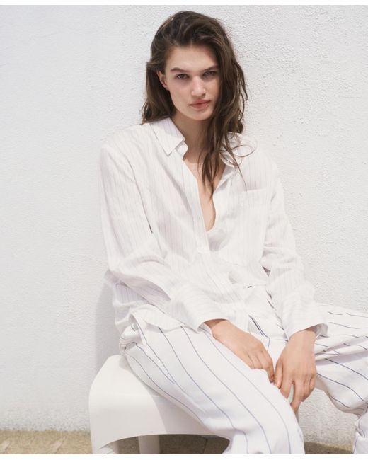Mango White Semi-transparent Striped Shirt