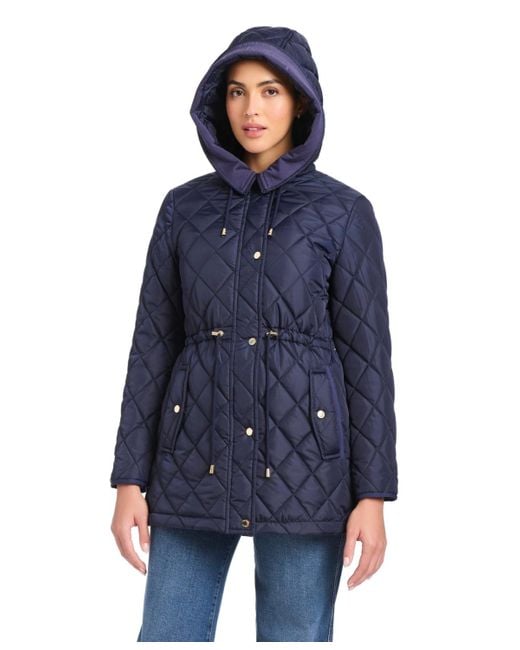 Kate Spade Blue Diamond Quilted Anorak Jacket With Hood