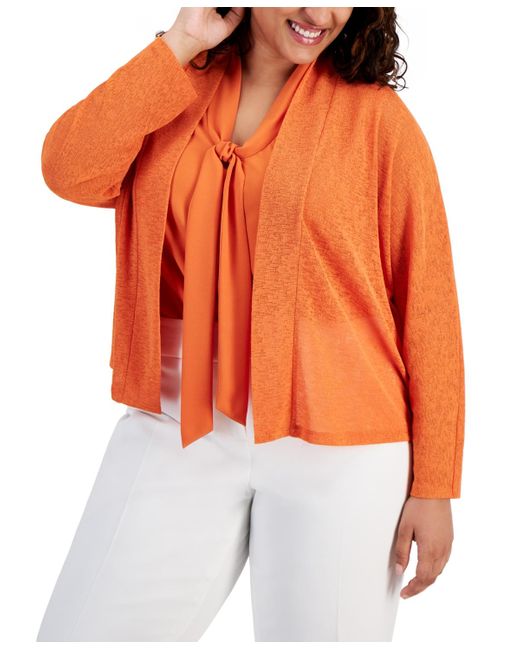 Kasper Orange Plus Size Collarless Open-front Jacket