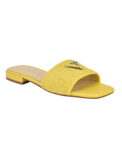 Guess Yellow Tamsey One Band Square Toe Slide Flat Sandals