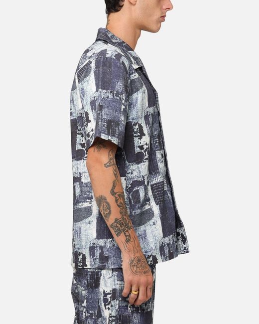 Xxiii Blue Printed Denim Patch Button Up Shirt for men