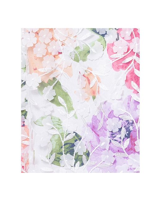 Xscape White 3d-applique Floral-print Gown
