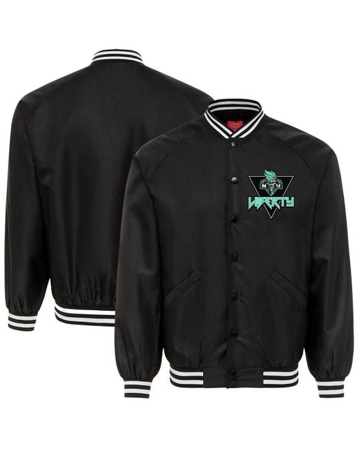 Sportiqe Black And New York Liberty Rock Roll Collection Ringo Satin Raglan Full-snap Bomber Jacket