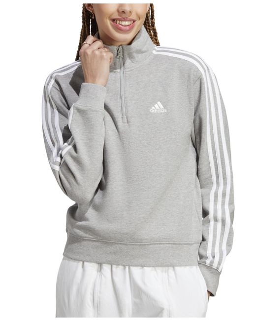Adidas Gray Cotton 3-stripes Quarter-zip Sweatshirt
