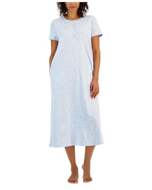 Charter Club Blue Cotton Floral Nightgown