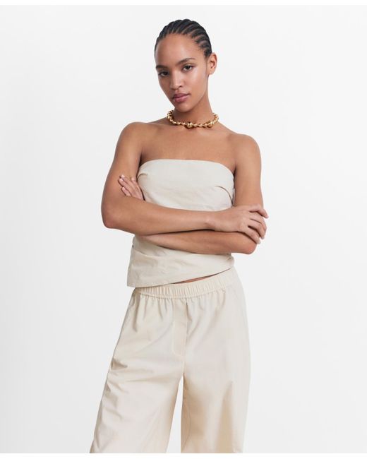 Mango White Asymmetrical Strapless Top