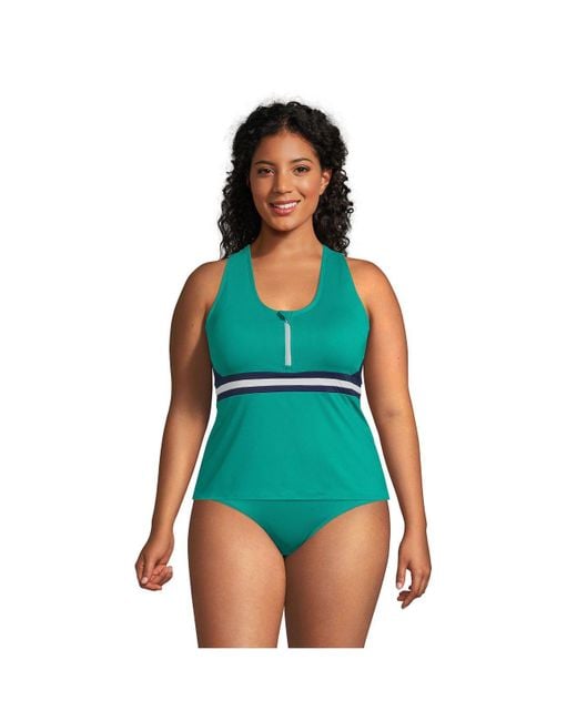 Lands' End Green Plus Size Zip Front Tankini Swimsuit Top
