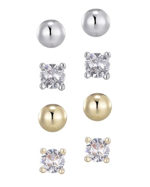 Adornia White Gold Silver Cubic Zirconia Ball Solitaire Stud Set