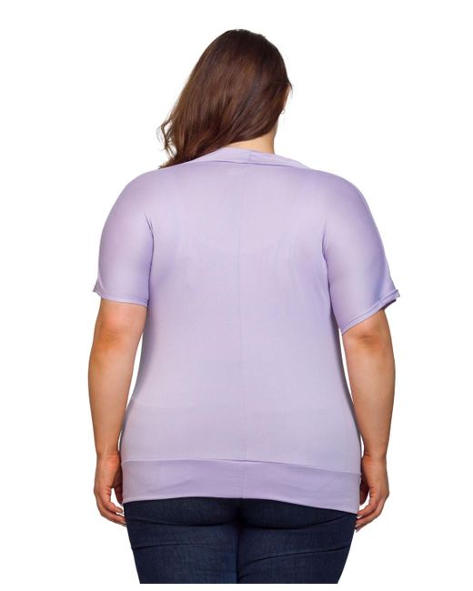 24seven Comfort Apparel Purple Plus Size Cowl Neck Short Sleeve Top