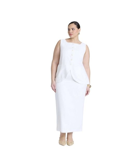 Eloquii White Plus Size Linen Blend Column Skirt