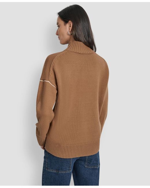 DKNY Blue Intarsia Logo Turtleneck Sweater