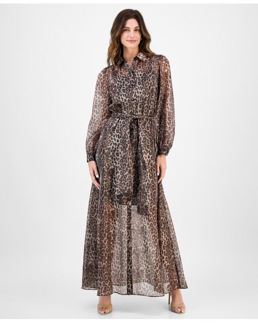 Julia Jordan Brown Belted Long-sleeve Shirtdress
