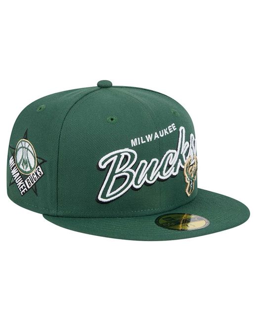 KTZ Green Milwaukee Bucks Sport Night Script Sided 59fifty Fitted Hat for men